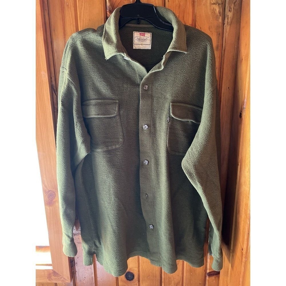 Levis Green  Fuzzy Mens Button Western Size‎ Large Vintage